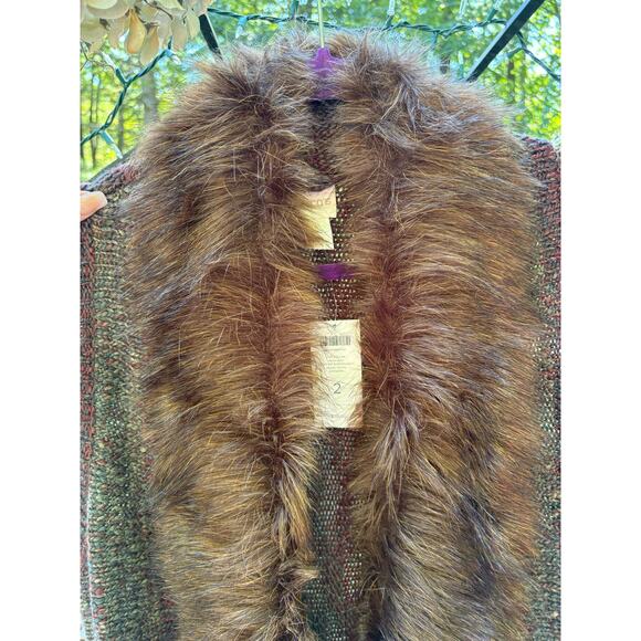 Chico's Women's Size .2 Faux Fur Collar L Brown Tan Tones Cardigan Sweater (NEW) - Picture 12 of 12